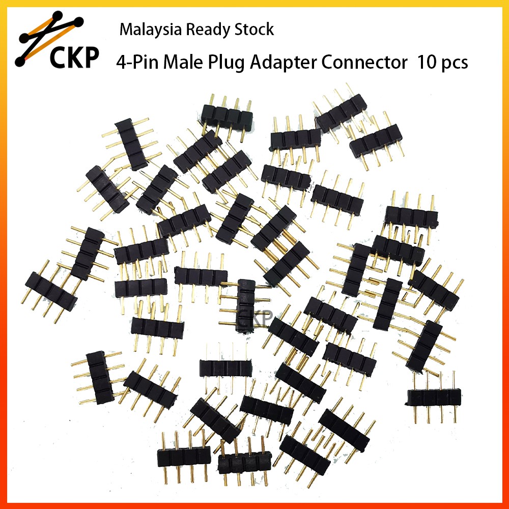 (10pcs) 4-Pin Male Plug Adapter Connector for RGB 5050 SMD LED Strip ...