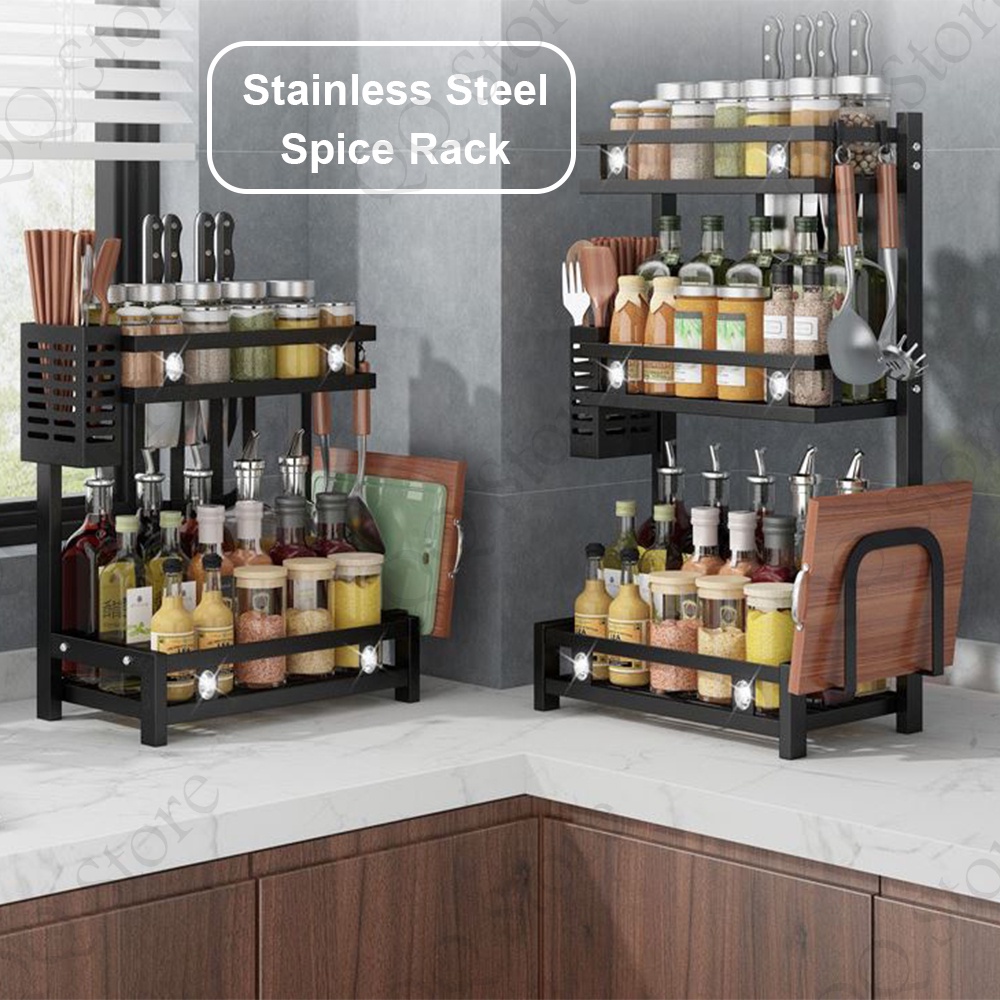Kitchen Spice Rack Stainless Steel Seasoning Bottle Storage Condiment ...