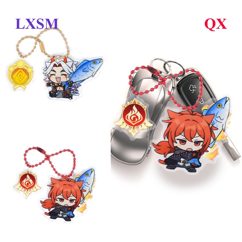 QX Genshin Impact Keychain Anime Bag Pandant Keyring Key Chain Xiao ...