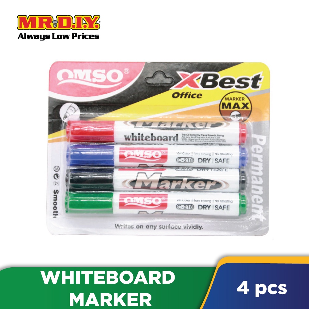 OMSO Permanent Whiteboard Marker Pen (4pcs) Shopee Malaysia