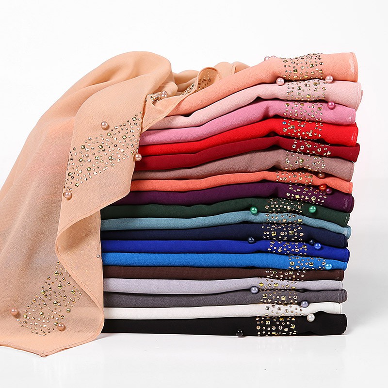 Jifang High Quality Women Plain Bubble Chiffon Hijabs Shawls Solid Color Side Shiny Gold