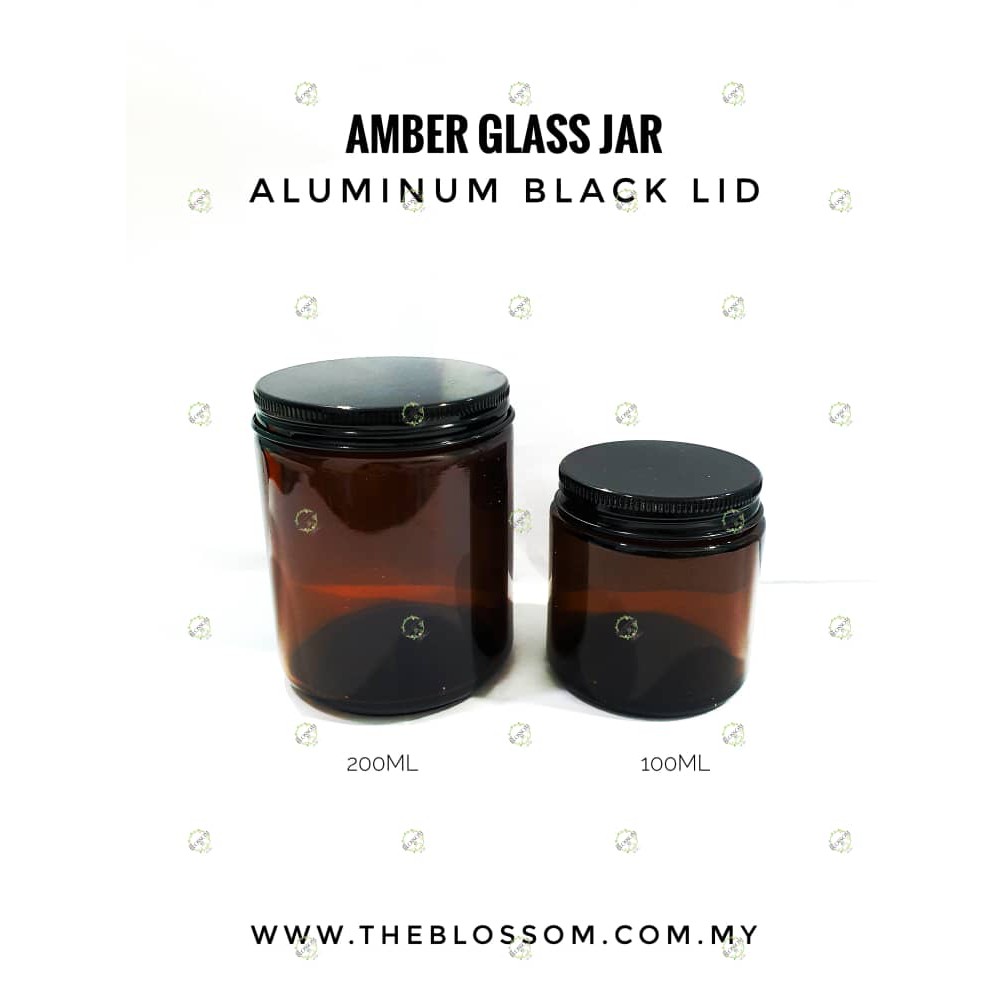 Amber glass jar with black aluminum screw lid- for candle making or any ...