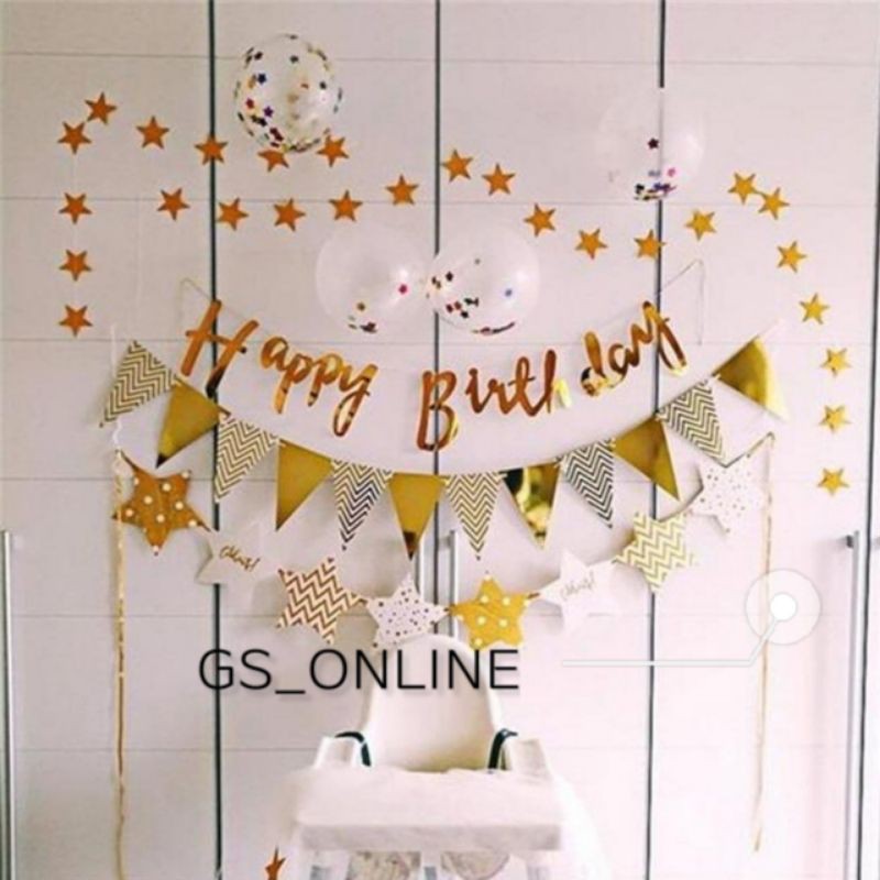 Ready Stock Banner Happy Birthday Flag Triangle Bunting Flag Bunting ...