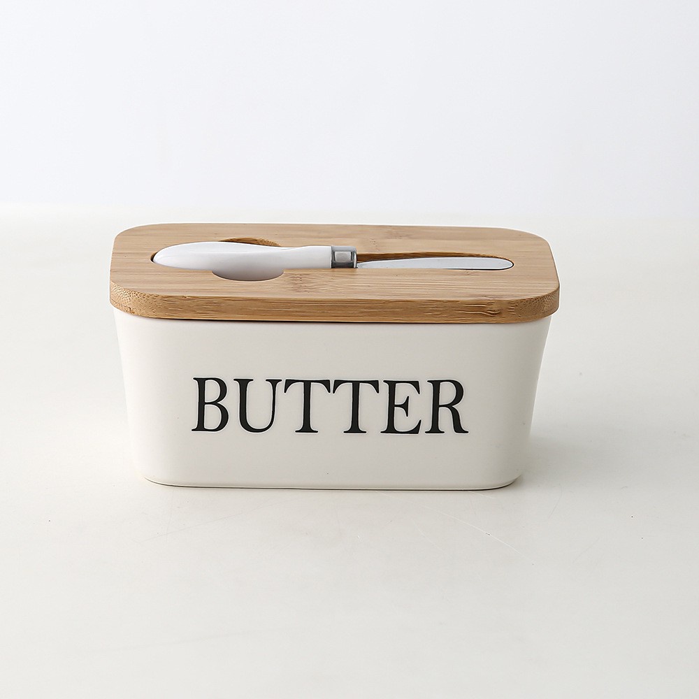 Plushh Ceramic Butter Dish with Bamboo Lid and Knife Butter Dish