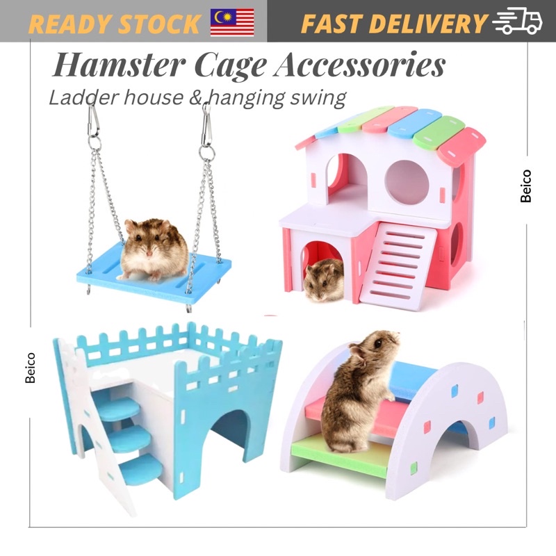 Picture of Hamster House DIY Wooden Gerbil Hideout, Swing Pet Sport Exercise Toys ...