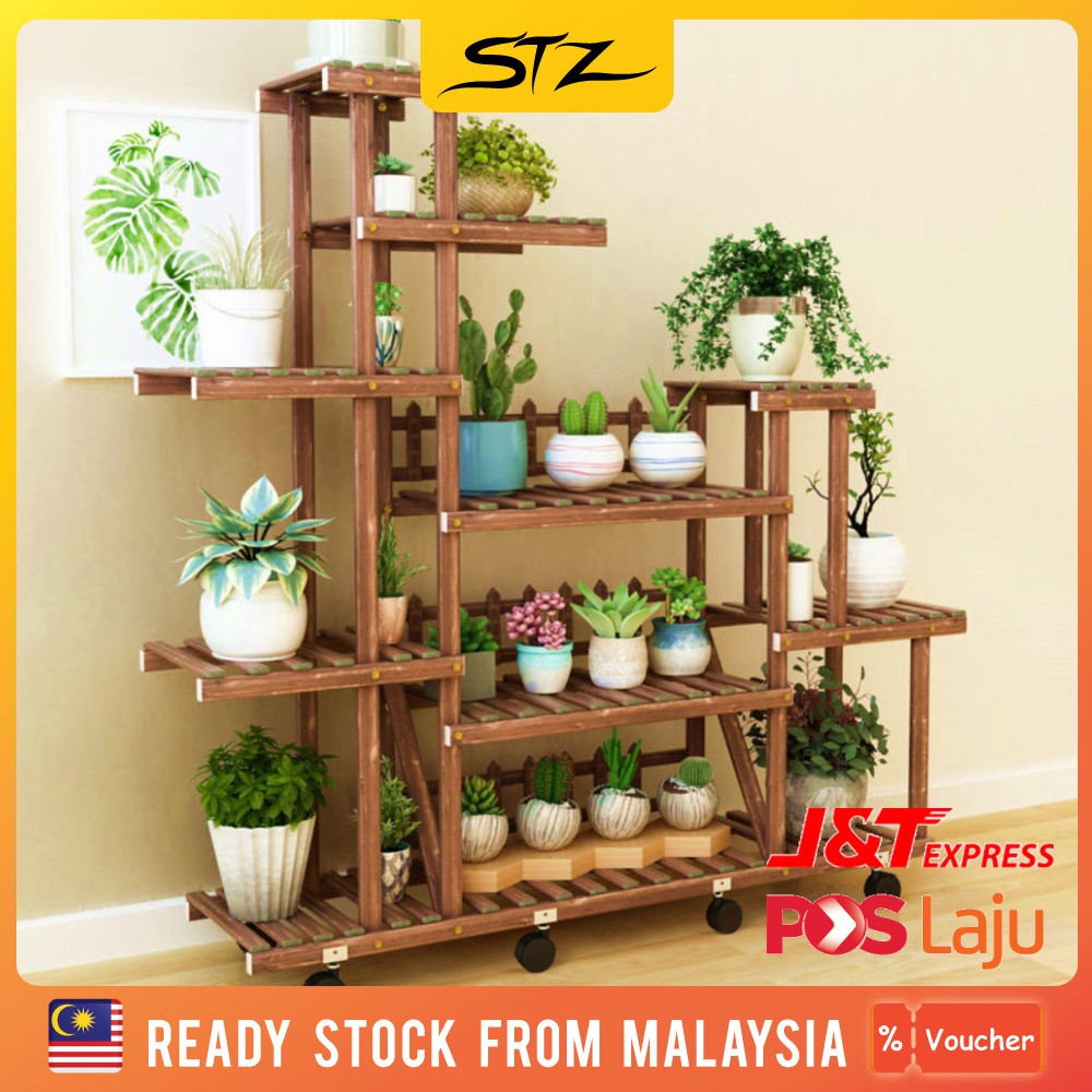 Ready Stock Wooden Plant Shelves Flower Rack Flower Stand Rak Pokok ...