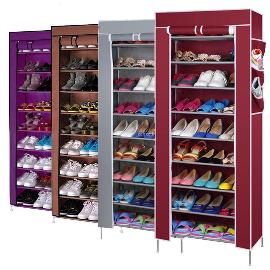 Stackable 10 Tier 9 Column Shoe Rack With Dust Cover | Shopee Malaysia