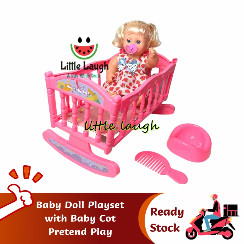 Baby Doll Toys Playset with Baby Cot and Baby Accessories Mainan Anak