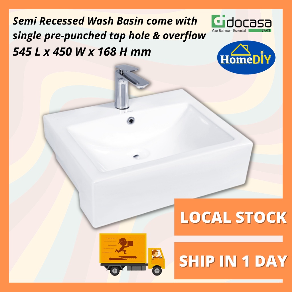 Docasa 545MM Semi Recessed Wash Basin Sink Sinki comes with single pre ...