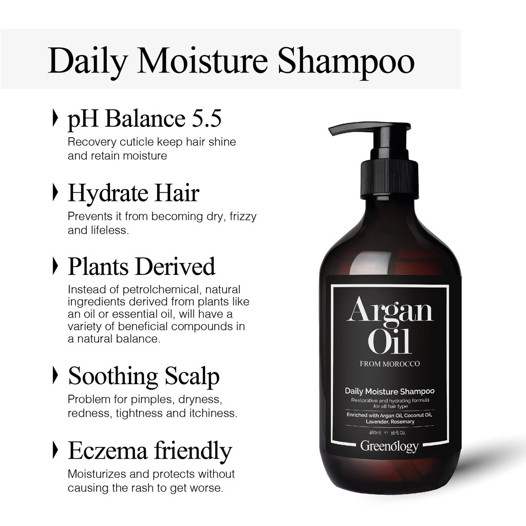 Greenology Natural Argan Oil Daily Moisture Shampoo Dry Hair Damaged ...