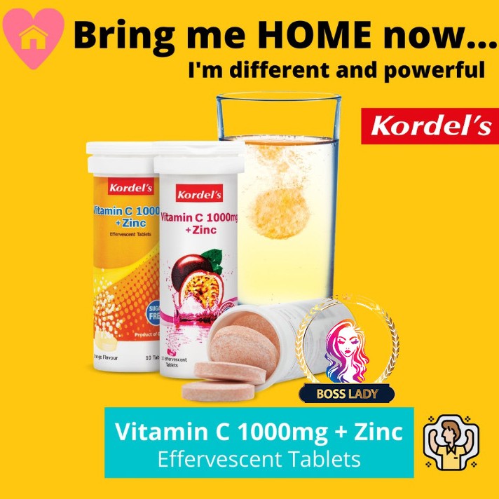 Exp 11/2026 Kordel's Effervescent Vitamin C 1000mg + Zinc 10mg Passion ...