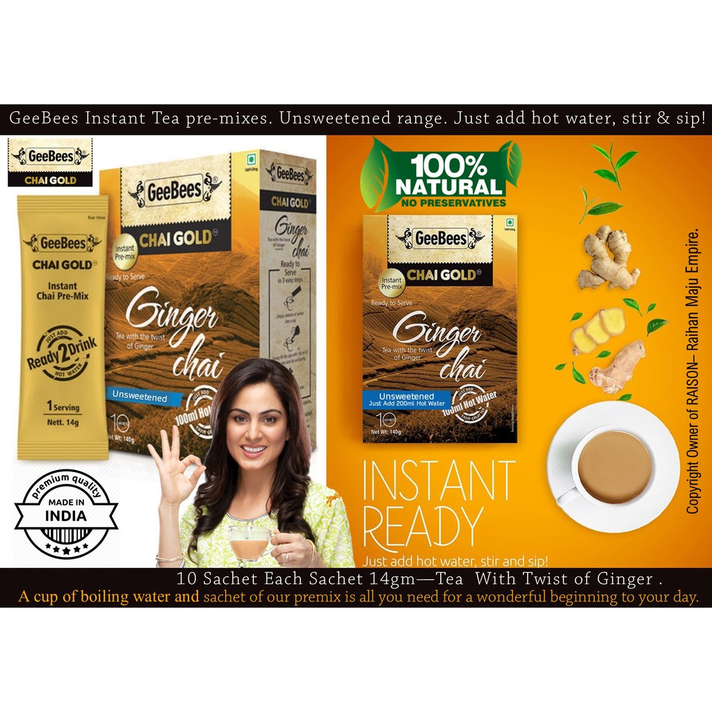 GeeBees nstant Ginger Tea pre-mixes 10 Sachets Each Sachet 14gm /8gmTea ...
