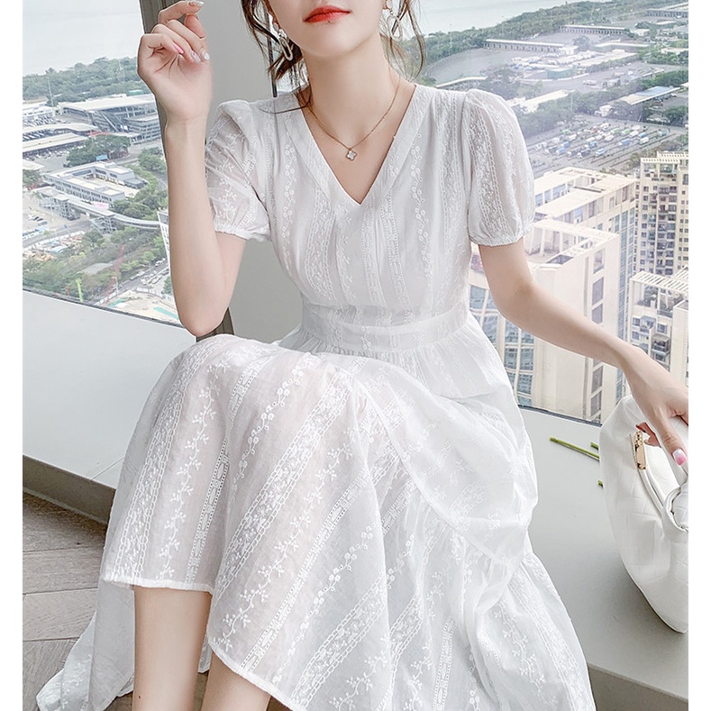 Elegant V-Neck Slim Dress summer woman casual dress | Shopee Malaysia
