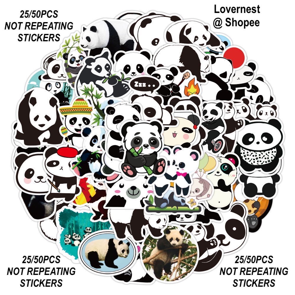 LOVERNEST 50Pcs/25Pcs CUTE PANDA Collections Luggage Stickers Suitcase ...