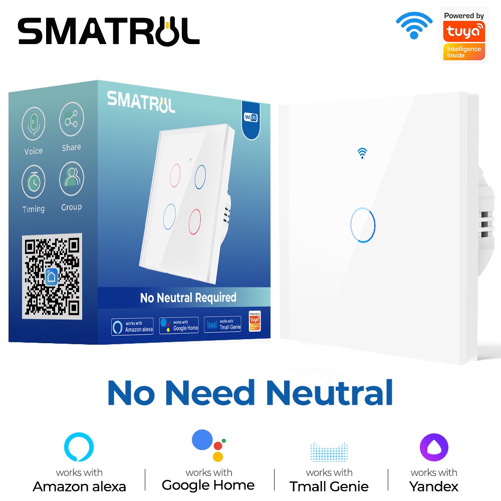 SMATRUL Tuya WiFi Touch Smart Switch Light Without No Neutral Wire ...