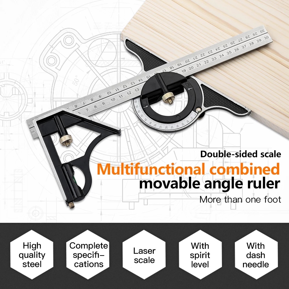 3 In1 Adjustable Ruler Multi Combination Square Angle Finder Protractor  300mm Universal Ruler Right Jangka Sudut 量角器