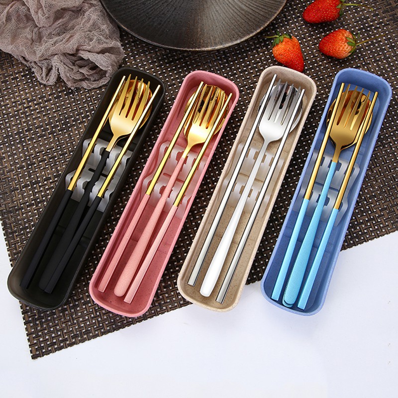 High Quality 2 3pcs Portable Chopsticks Fork Spoon Travel Cutlery Set 