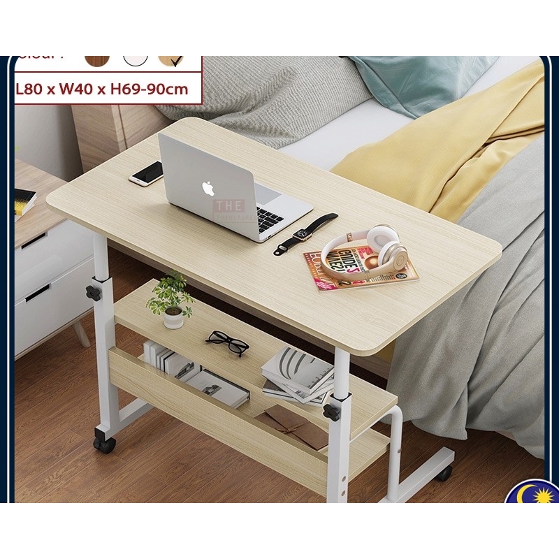 (L60/80)cm Adjustable Bedside Laptop Table Sofa Side Table With Wheels