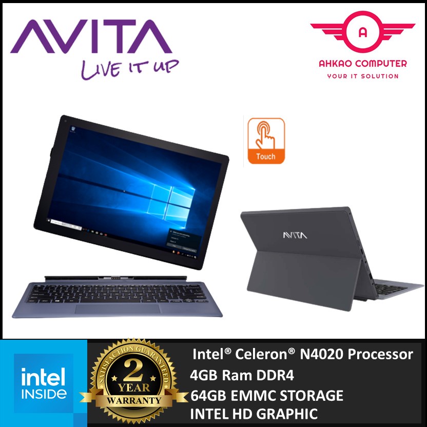 Avita Magus 12.2" FHD IPS 2In1 Touch Laptop Grey (Celeron N4020, 4GB