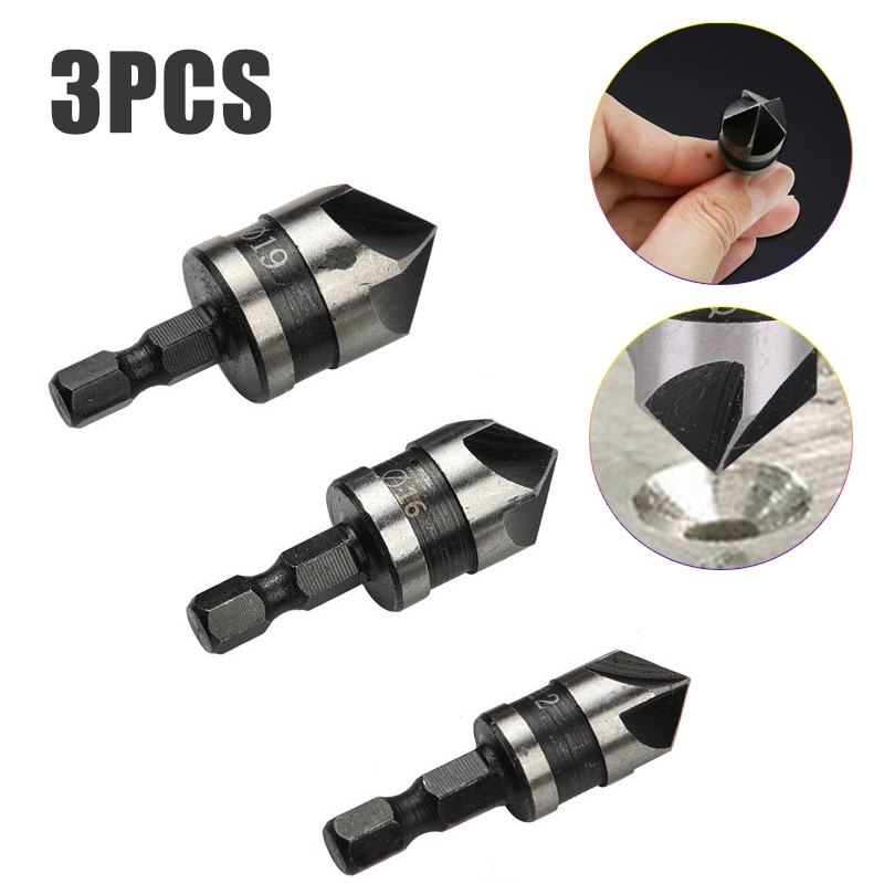 3pcs 12/16/19mm 5/7 Flute 90 Degrees Chamfer Drill Bit Set Wood Working ...