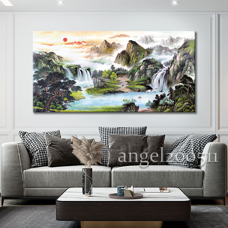Angel🔥 Chinese Style Landscape Painting HD Feng Shui Canvas Painting ...