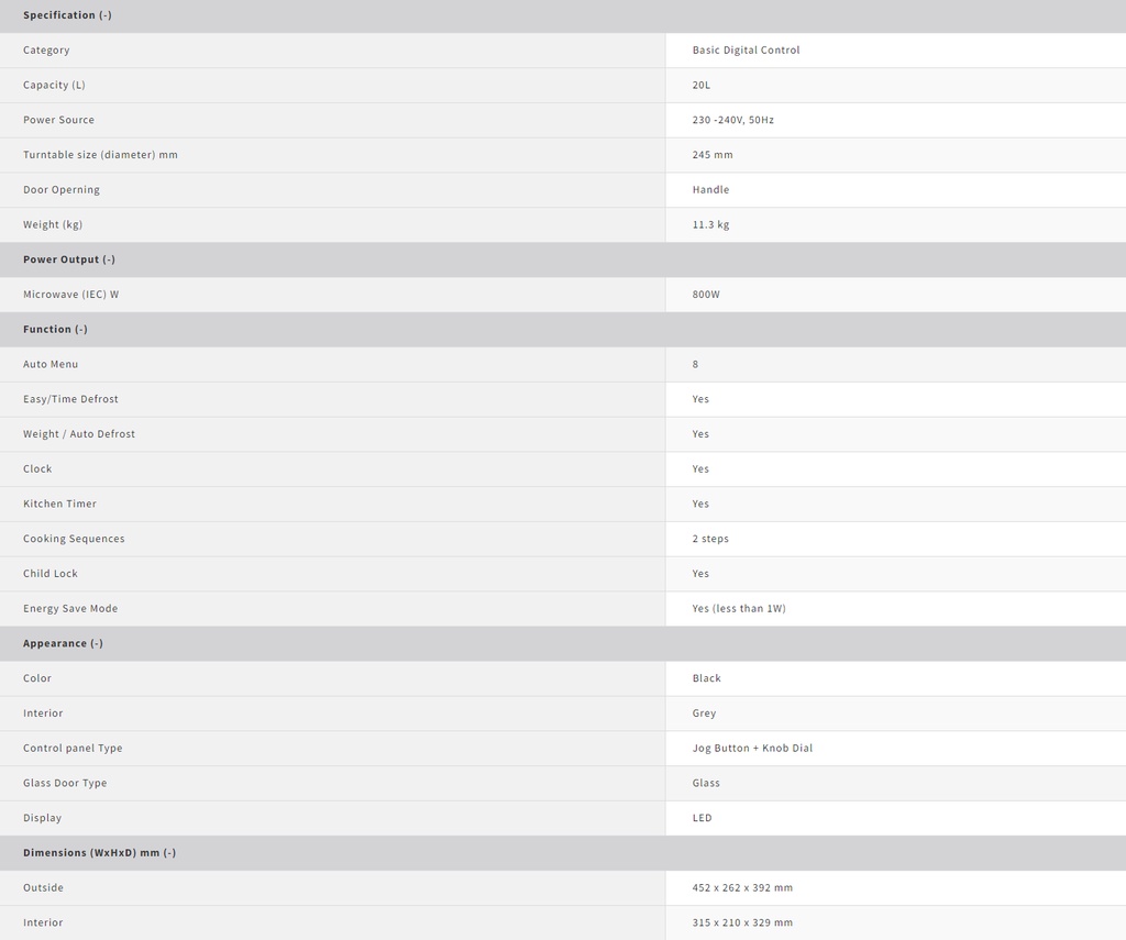 Sharp R2021GK 20L Basic Digital Control Microwave Oven | Shopee Malaysia
