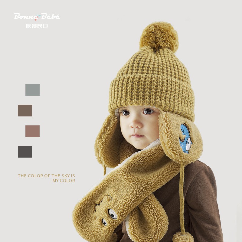 Children Winter Hat Scarf Mittens Set Coloful Stripes Knit Baby Kids Beanie Cpas Neck Warmers Gloves