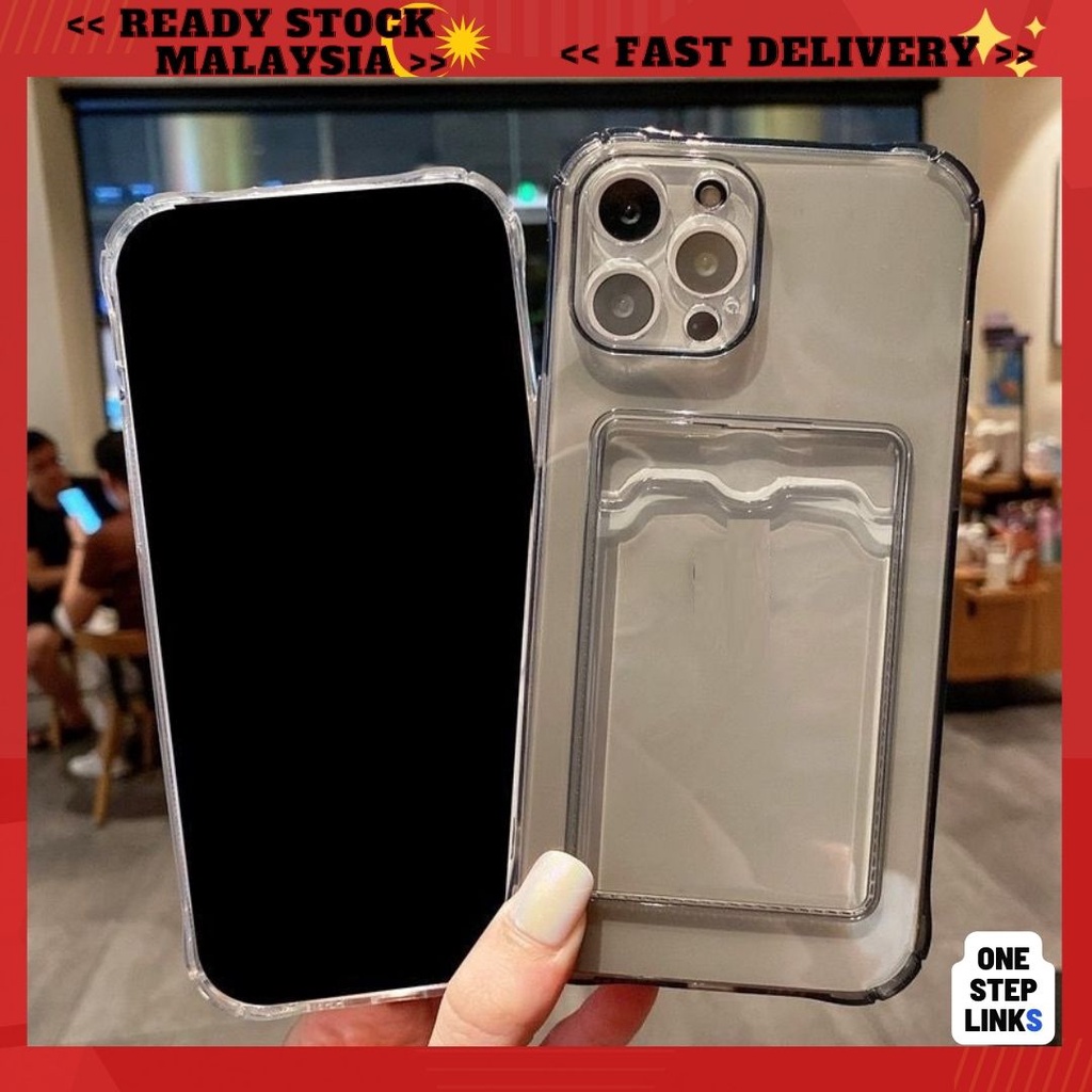 iPhone Case XR 11 12 13 14 Pro Max Anti Drop Clear Hard with Slot Card