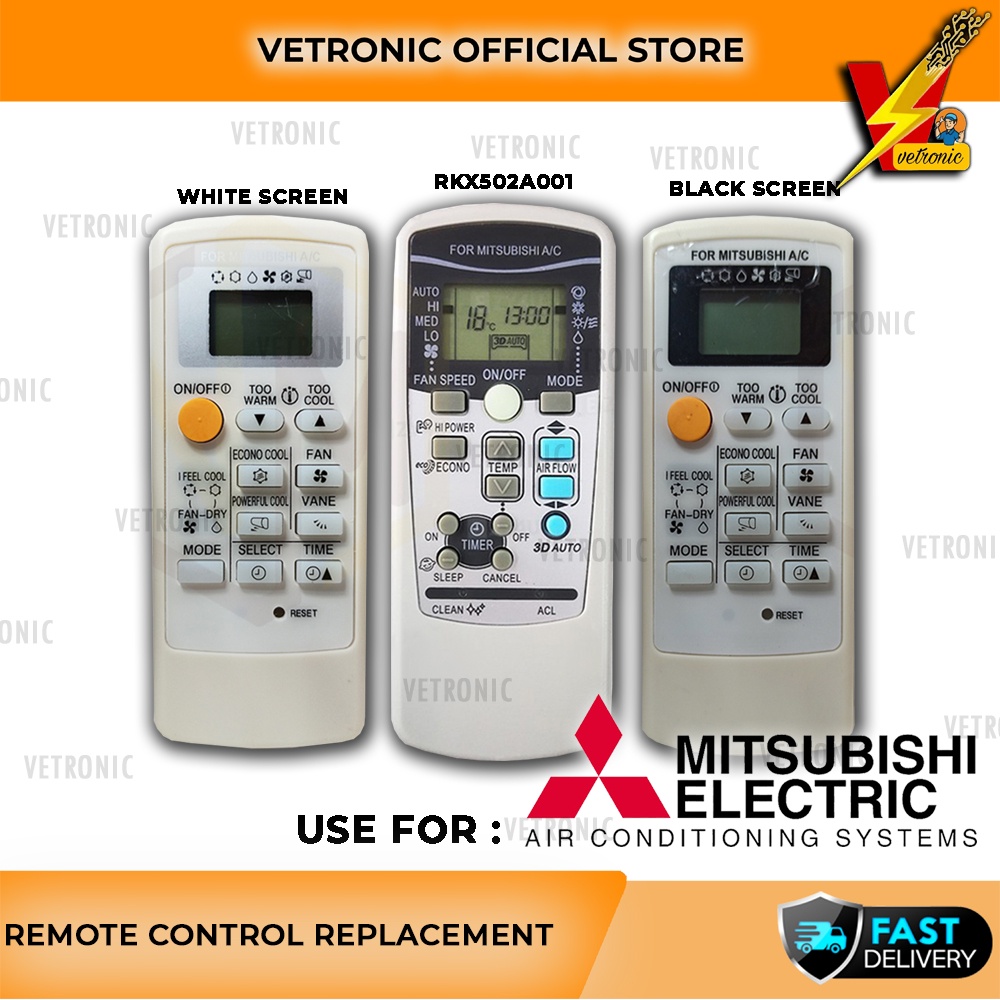 MITSUBISHI RKX502A001 RKX502A001B White Black Screen Air Cond Remote ...