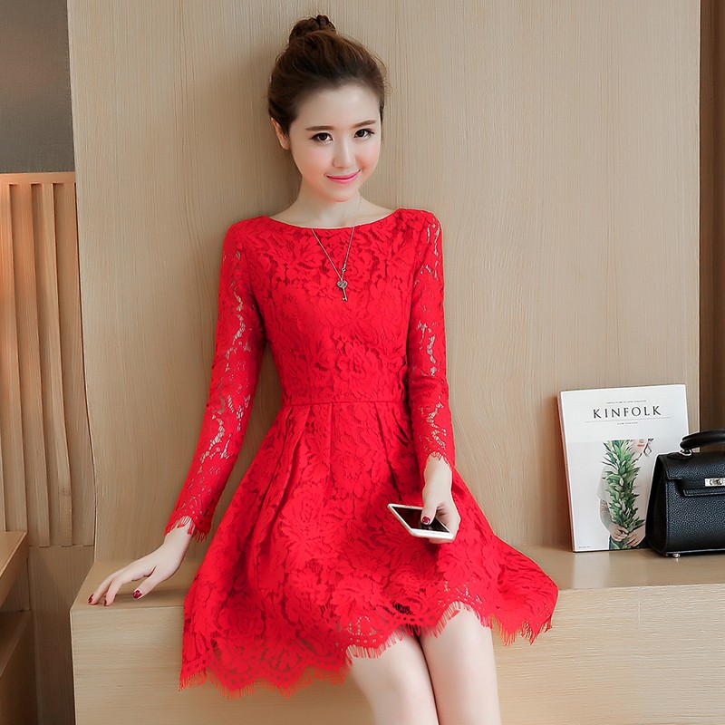 Korean Women Solid Color Slim Lace High Waist Midi Tunic A-line Party Prom  Dress | Shopee Malaysia