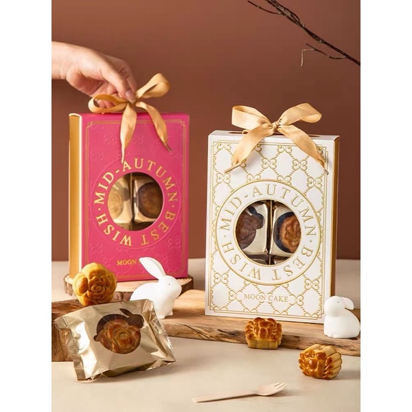 Mooncake Empty box｜中秋月饼高级礼盒包装 手提香槟金丝蝴蝶结绳 ｜6pcs box | 6粒装盒子 | Shopee ...