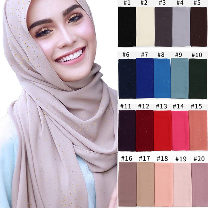 Jifang High Quality Women Sparkle Glitter Plain Bubble Chiffon Hijab Scarf Islam Muslim Hijabs