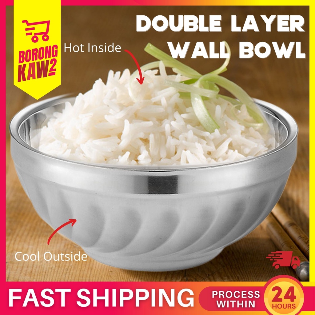 Stainless Steel Double Layer Wall Insulated Bowl Soup Rice Durable ...