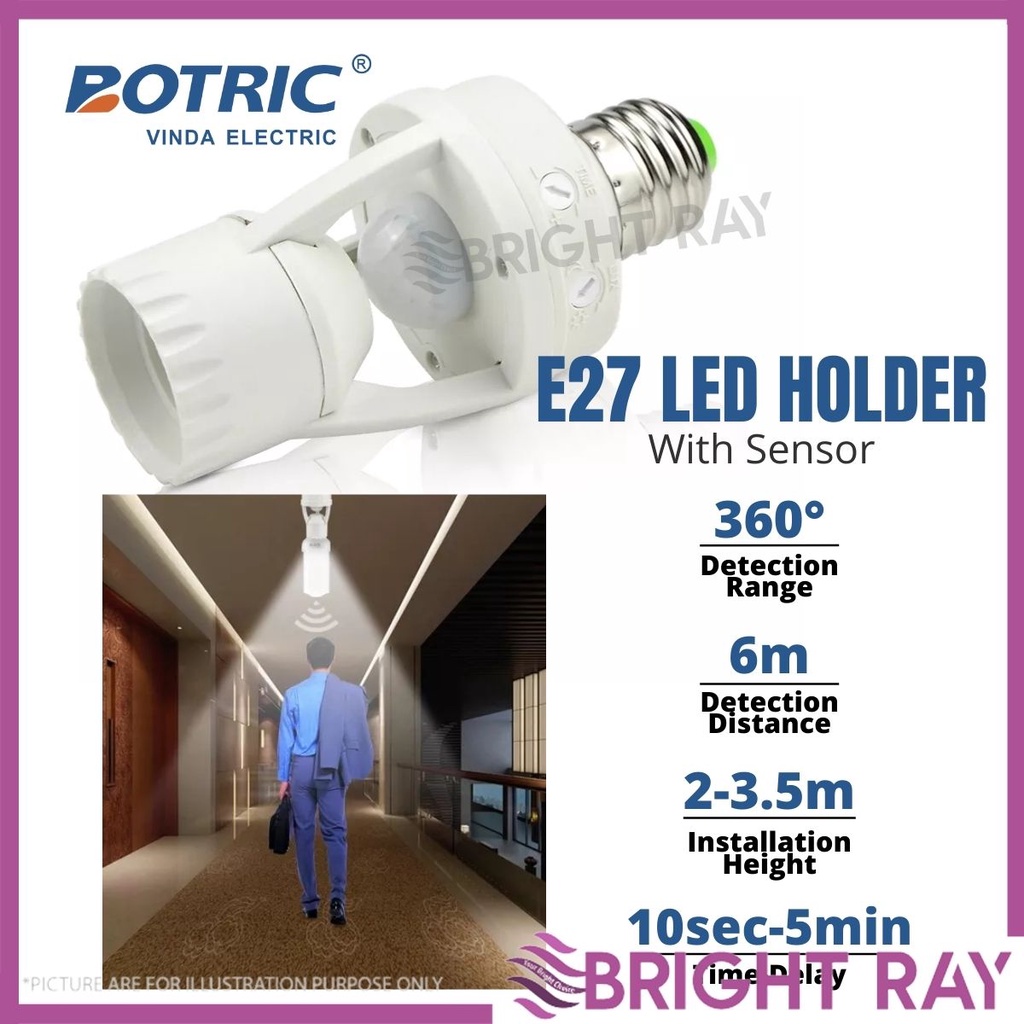 PREMIUM E27 Infrared Motion Sensor Lamp Holder Auto ON/Off Switch Bulb ...