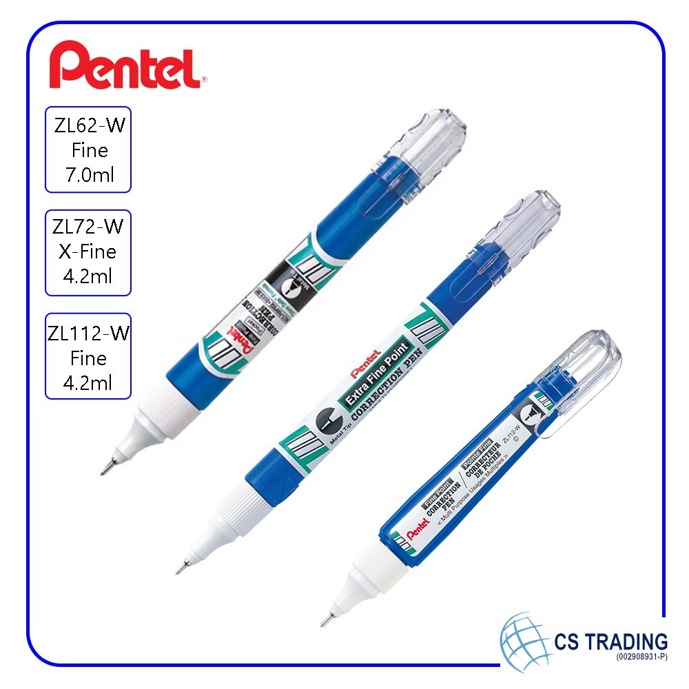 12 X Pentel ZL72-W Extra Fine Point Tip Correction Pen Fluid 4.2ml