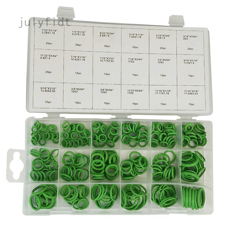 270-Piece Assorted Car AC Compressor O-Ring Seal Gasket Set – HNBR Rubber Washers In 18 Sizes With Storage Box (Green)