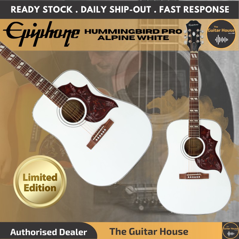 Epiphone Ltd Ed Hummingbird PRO Acoustic Guitar, Alpine White