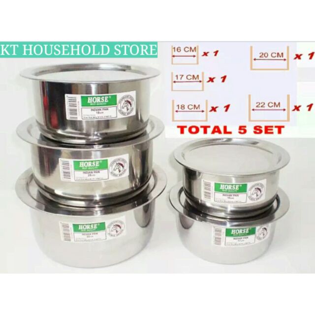 KT WARE 5pcs stainless steel degchi pot / periuk stainless steel