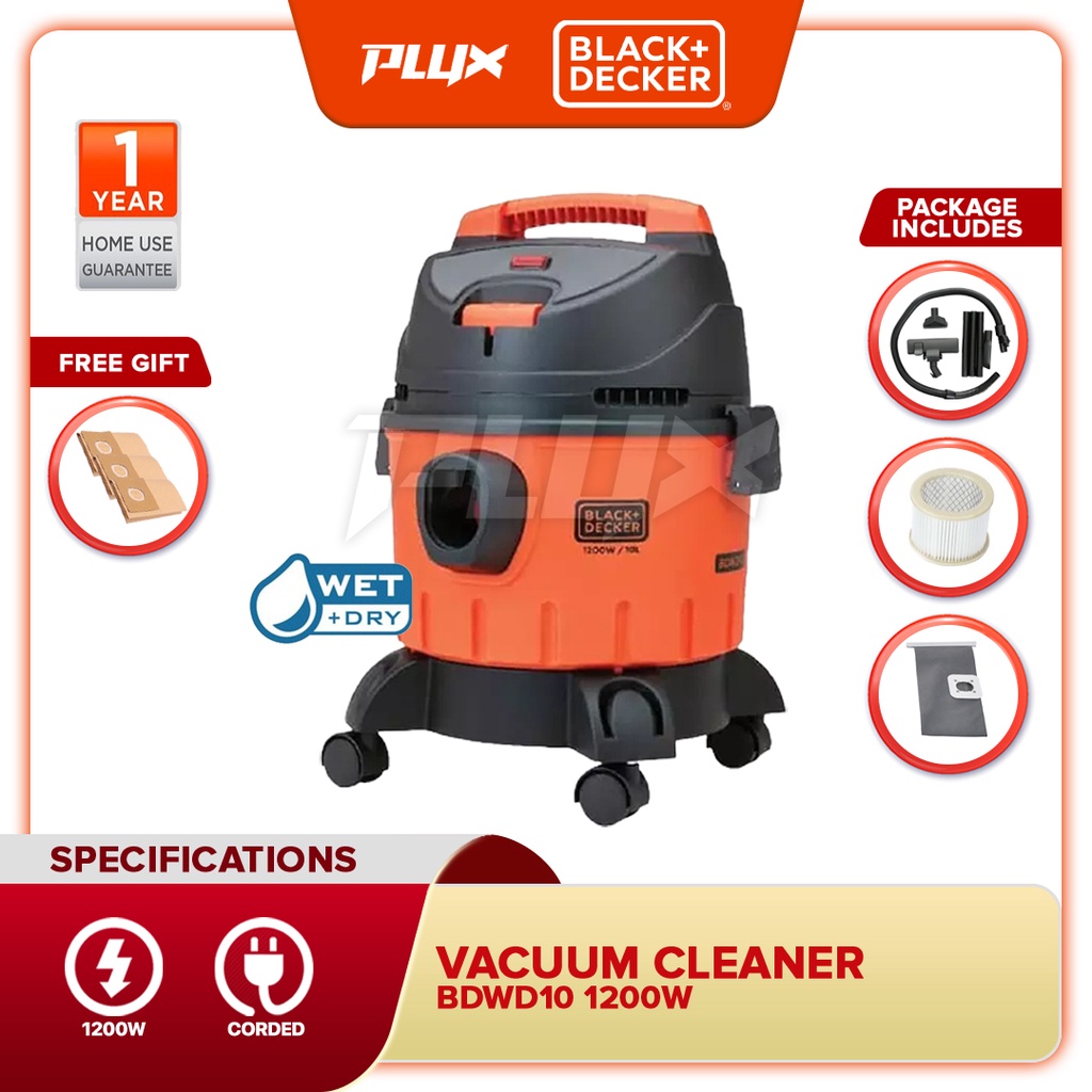 BLACK & DECKER BDWD10 1200W 10L WET & DRY Vacuum Cleaner | Shopee Malaysia