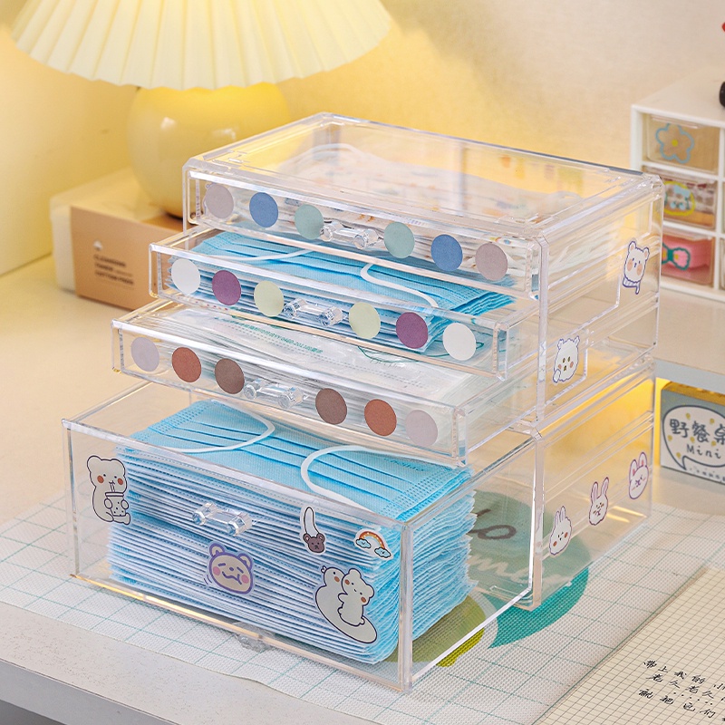 Mask Storage Box Transparent Drawer Stackable Organizer Portable ...