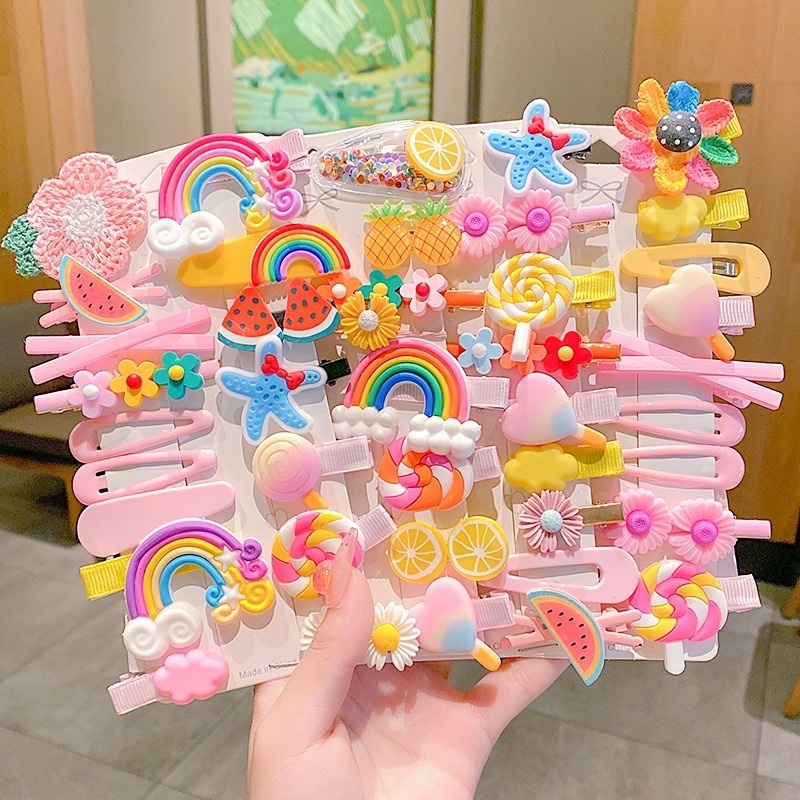 14pcs Set Korean Cute Sweet Cartoon Children's Hair Clip Bangs Clip 