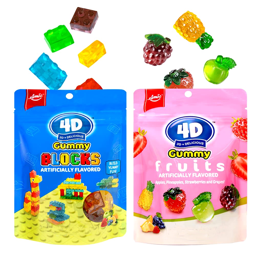 Amos 4D Gummy - FRUITS / BLOCKS / YOGURT (72g/60g) Lego Shape / Mini 3D ...