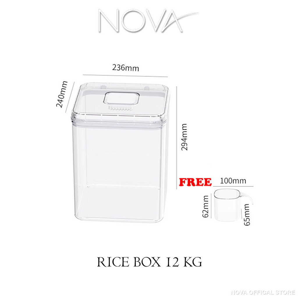 NOVA Rice Box 12kg Transparent Storage Kitchen Container With Modern ...