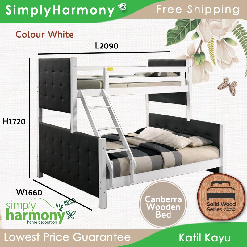 SHSB Canberra Bunk Bed Solid Wood / Double Decker Wood Bed / Katil Kayu