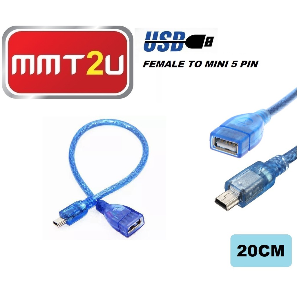 TINYTECH USB 2.0 HIGH SPEED AF / MINI 5 PIN FEMALE TO MALE CABLE 20CM ...