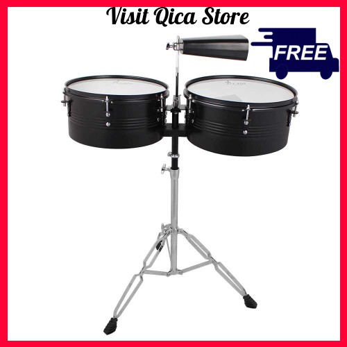 Latin Percussion 13 & 14 Timbales Drum Set with Stand and Cowbell ...