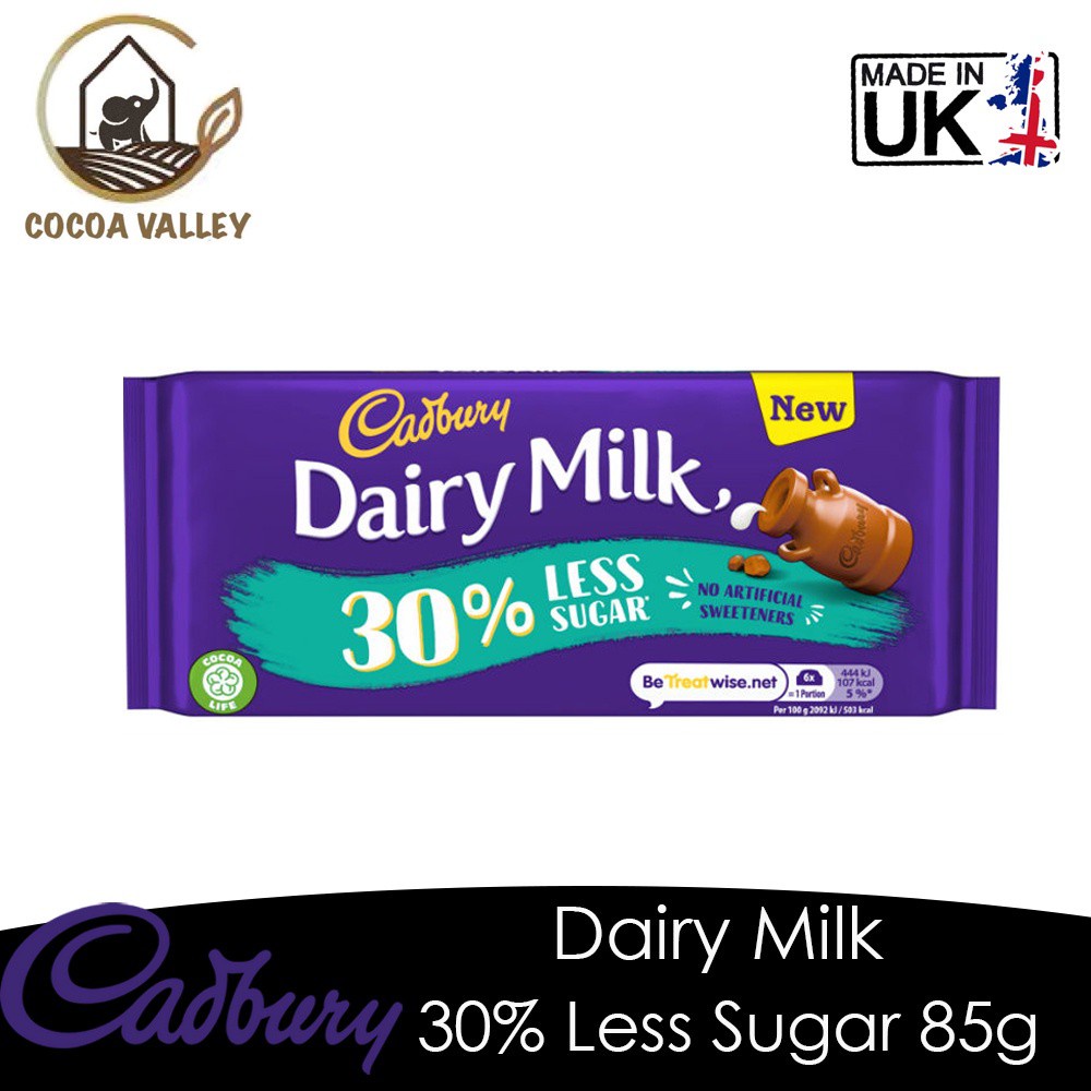 Cadbury Uk Dairy Milk 30 Less Sugar Chocolate Bar 85g Made In Uk Shopee Malaysia