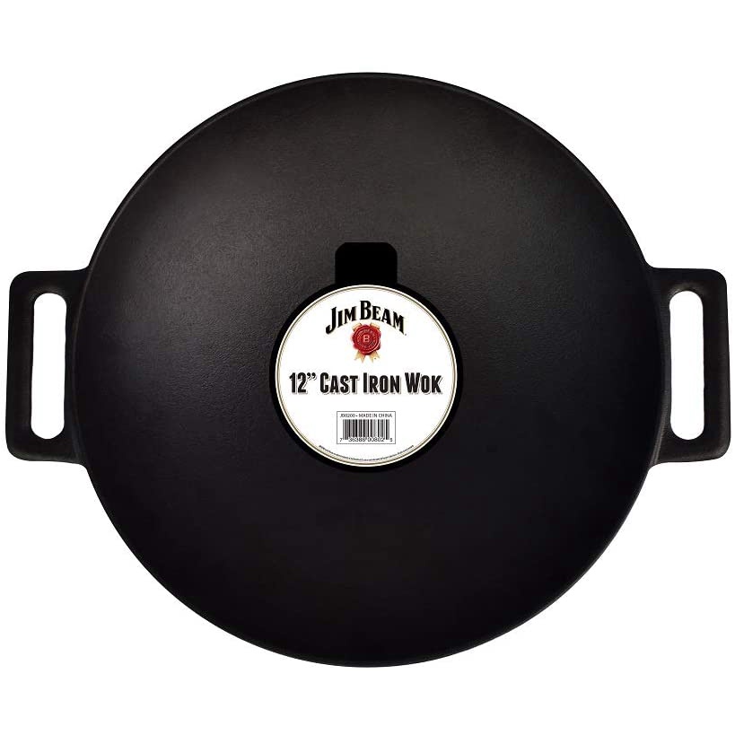 🔥in Stock🔥 Jim Beam 12 Pre Seasoned Heavy Duty Construction Cast Iron Grilling Wok Griddle 