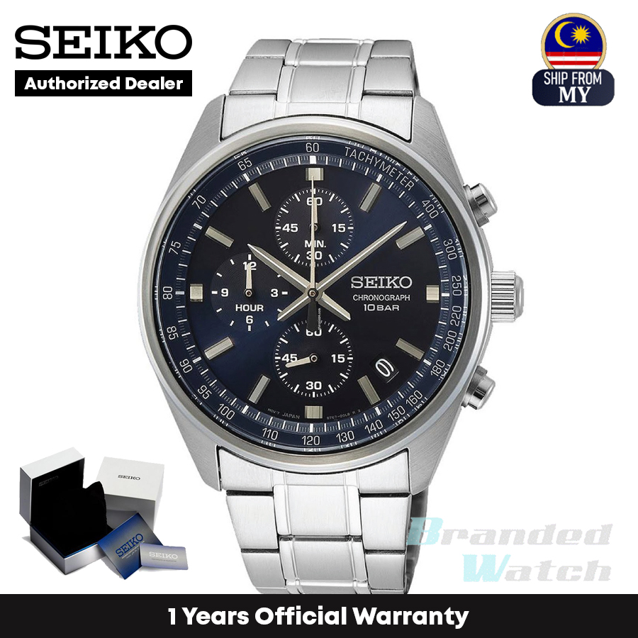 Official Warranty Seiko Ssb377p1 Mens Chronograph Quartz Blue Dial Silver Stainless Steel 7173