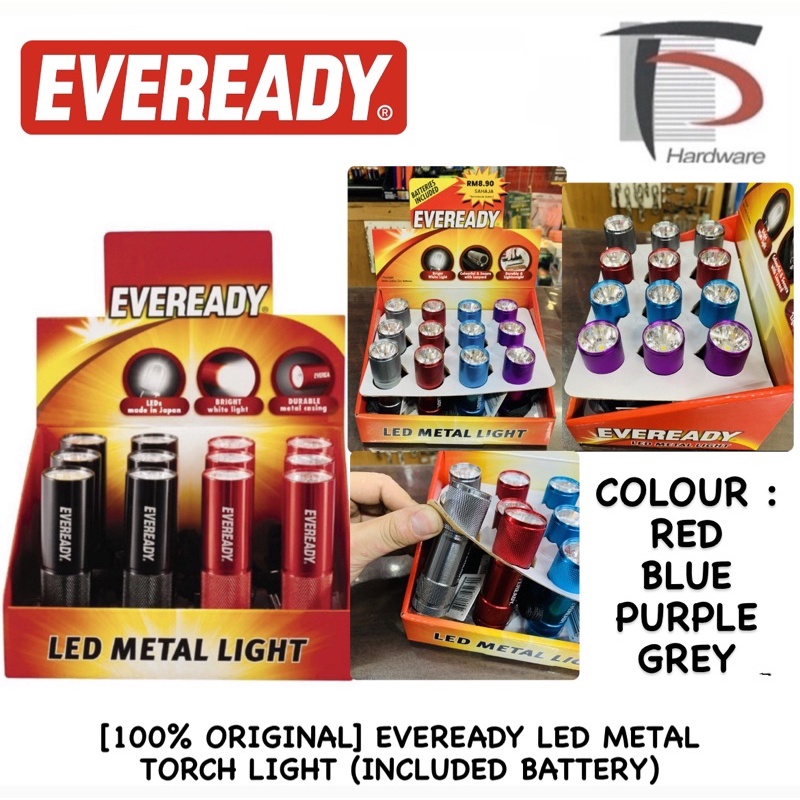 100 ORIGINAL EVEREADY LED METAL TORCH LIGHT INCLUDED BATTERY